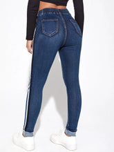 Contrast Binding Drawstring Skinny Jeans
